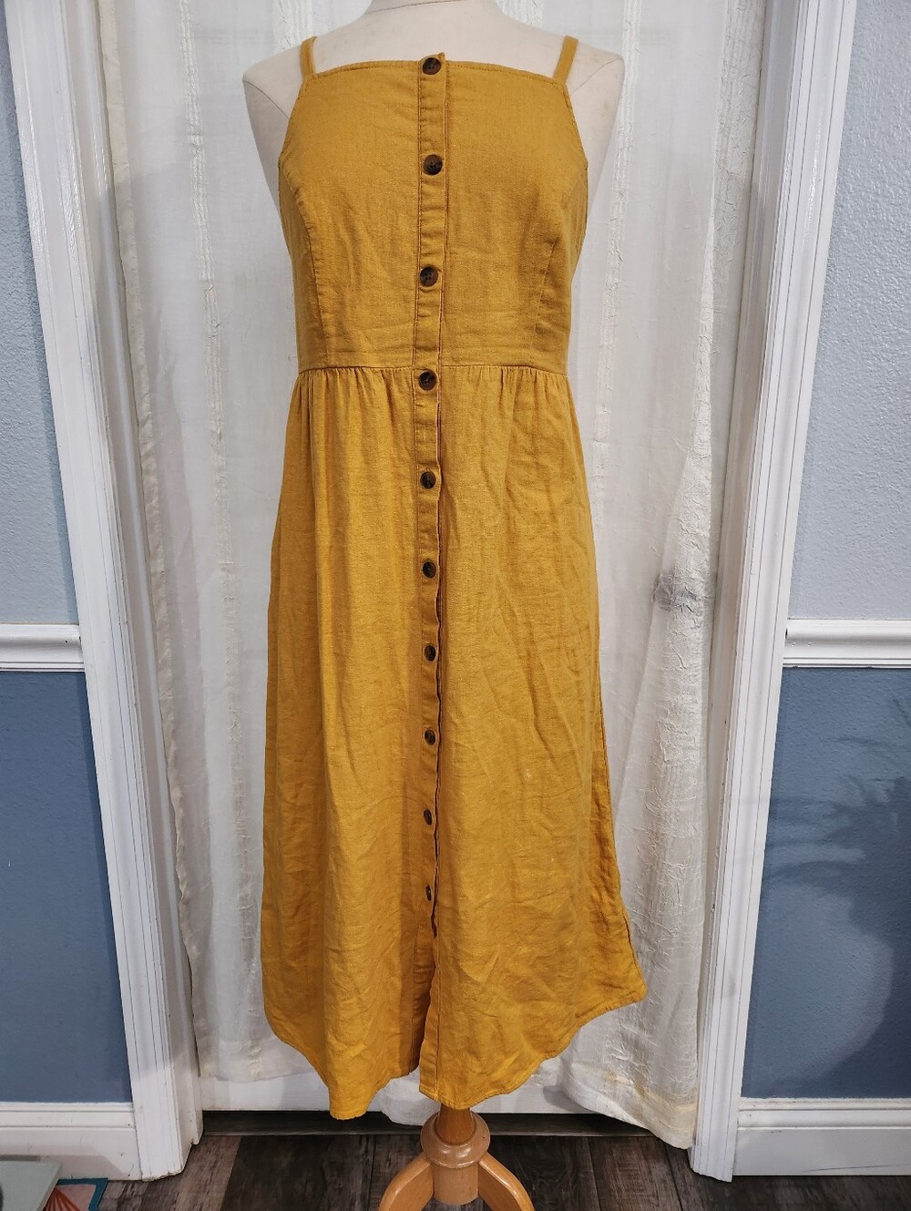 Old Navy Mustard Yellow Button-Front Midi Dress
